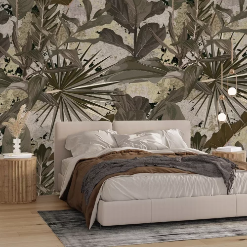 Papier peint  Plantes tropicales vertes sur fond en béton