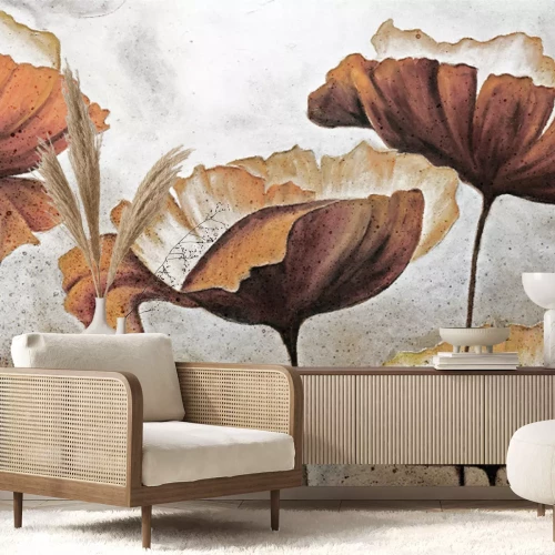 Papier peint  Fleurs des champs sur fond de béton brut