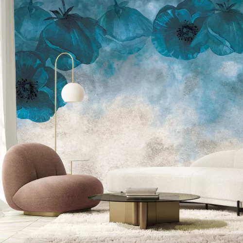 Papier peint  Coquelicots bleus abstraits sur fond en béton