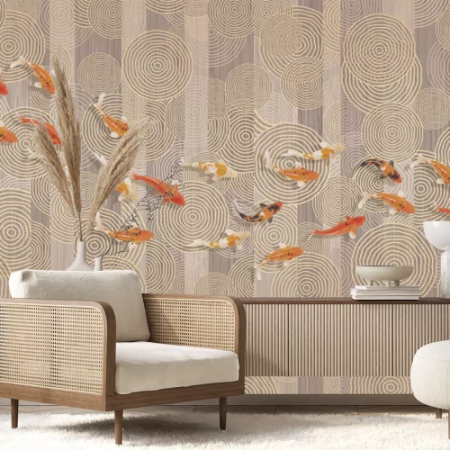 Papier peint  Koi sur fond de formes géométriques composition moderne