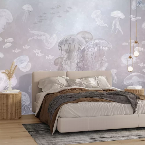 Papier peint  Méduses et poissons dans un paysage sous-marin