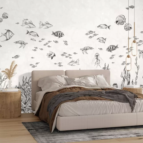Papier peint  Poissons dans un monde sous-marin illustration minimaliste