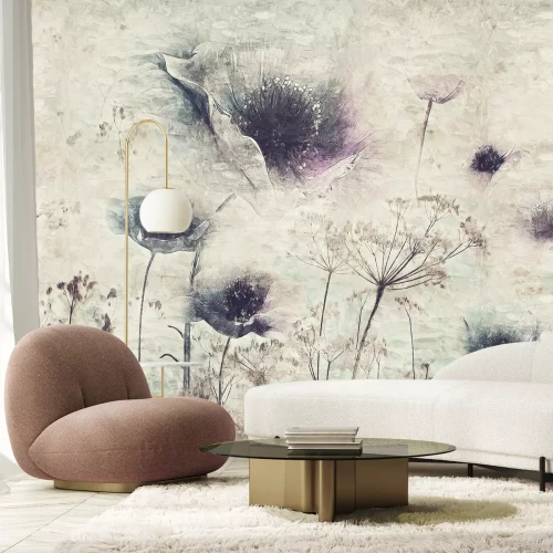 Papier peint  Motif industriel avec des coquelicots et des fleurs de prairie