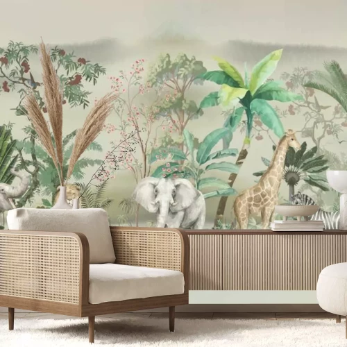 Papier peint  Jungle tropicale avec des animaux sauvages
