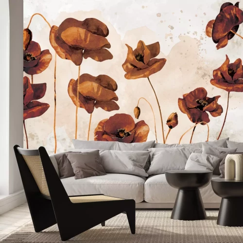 Papier peint  Fleurs de coquelicot artistiques en style aquarelle
