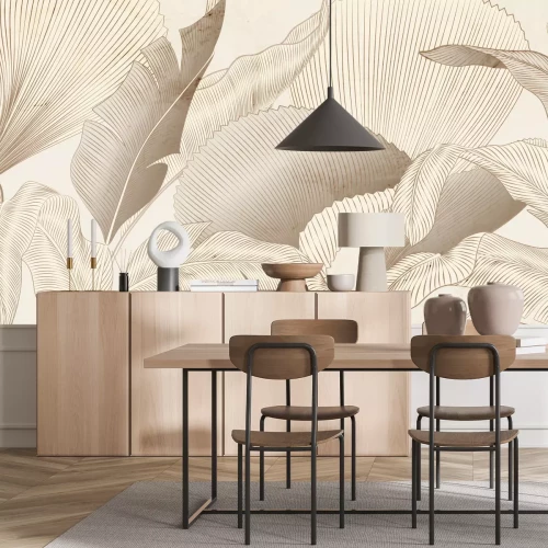 Papier peint  Feuilles tropicales dorées en style glamour