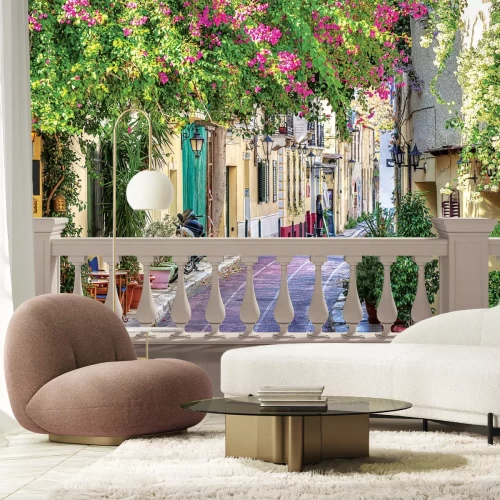 Papier peint  Paysage de la Toscane avec une végétation colorée et de vieux murs