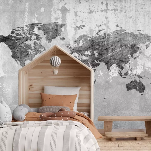 Papier peint  Carte du monde monochrome sur une texture en béton