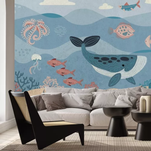 Papier peint  Monde sous-marin avec animaux marins motif féerique pour enfants