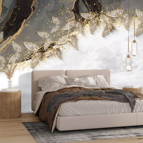 Papier peint  Papillons 3D sur fond texturé style moderne