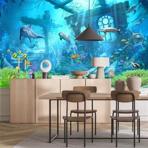 Papier peint  Océan monde sous-marin avec poissons et plantes motif marin