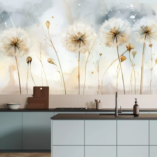 Papier peint  Dandelions délicats sur un fond aquarelle thème botanique subtil