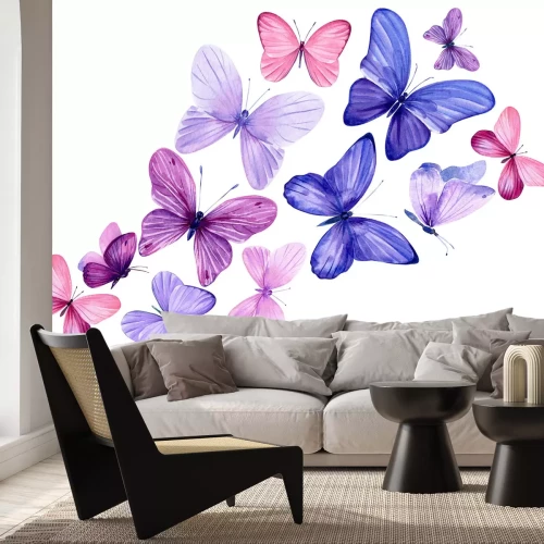 Papier peint  Motif délicat avec papillons en style aquarelle sur fond clair