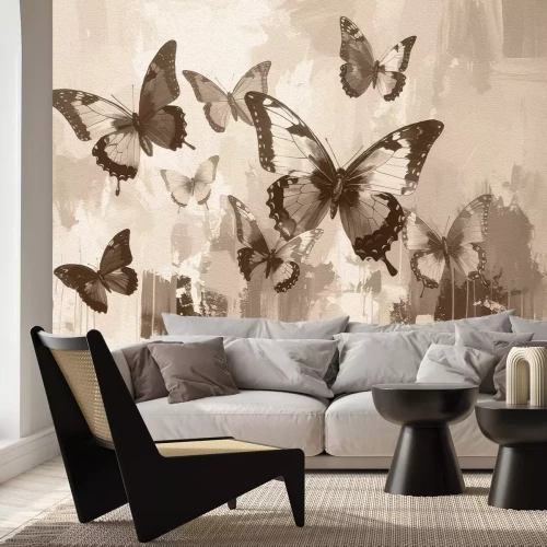 Papier peint  Papillons en style aquarelle sur fond texturé, motif artistique délicat