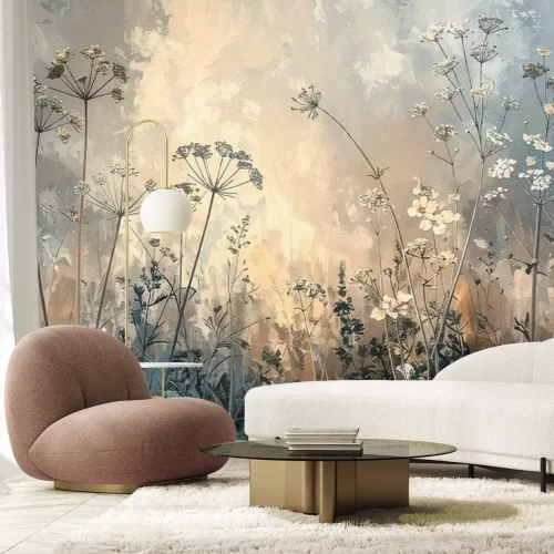 Papier peint  Fleurs des champs, motif abstrait sur fond texturé dans un style naturel