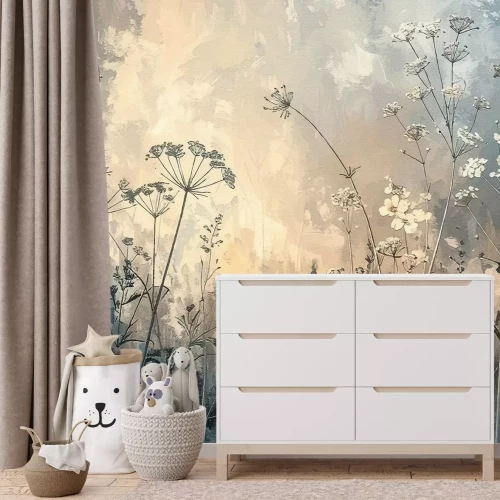 Papier peint  Fleurs des champs, motif abstrait sur fond texturé dans un style naturel