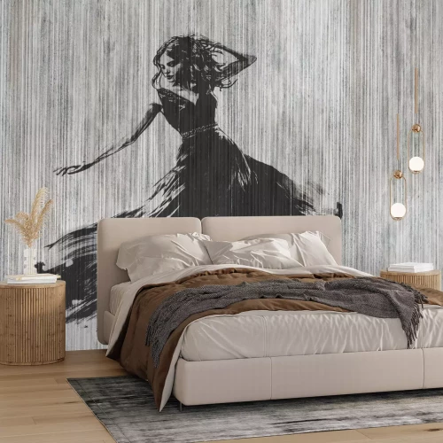 Papier peint  Femme dansante abstraction sur fond texturé avec des rayures