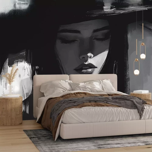 Papier peint  Portrait féminin avec chapeau dans le style d’une peinture artistique