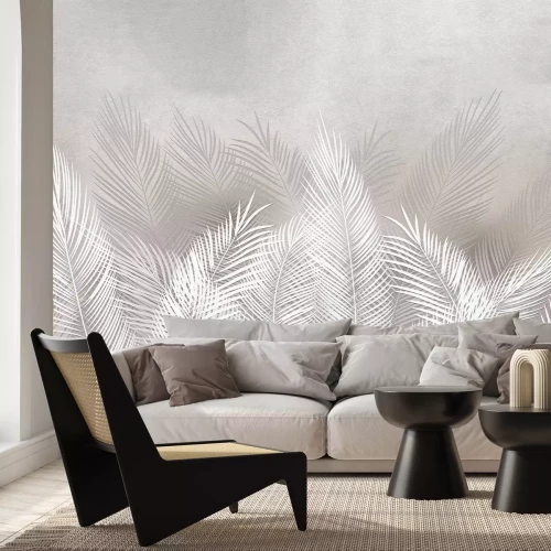 Papier peint  Feuilles de palmier motif botanique sur texture béton