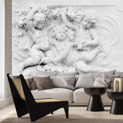 Papier peint  Sculptures angéliques blanches sur fond minimaliste