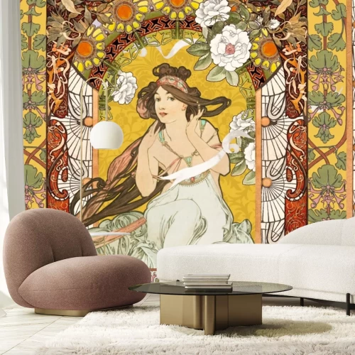 Papier peint  Portrait artistique d'une femme inspiré par Alphonse Mucha