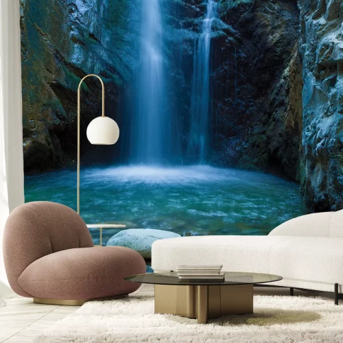 Papier peint  Grotte avec une cascade et des rochers