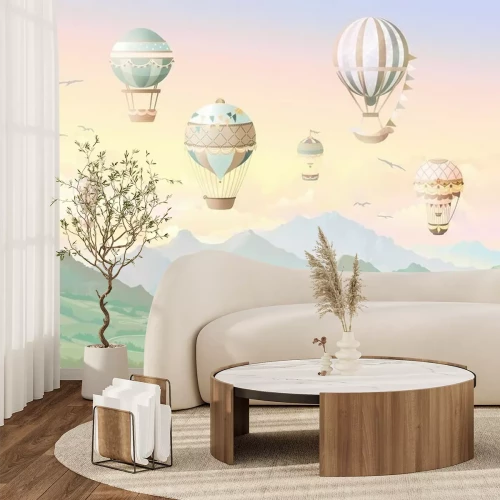 Papier peint  Wallpapers for children, mountains with balloons