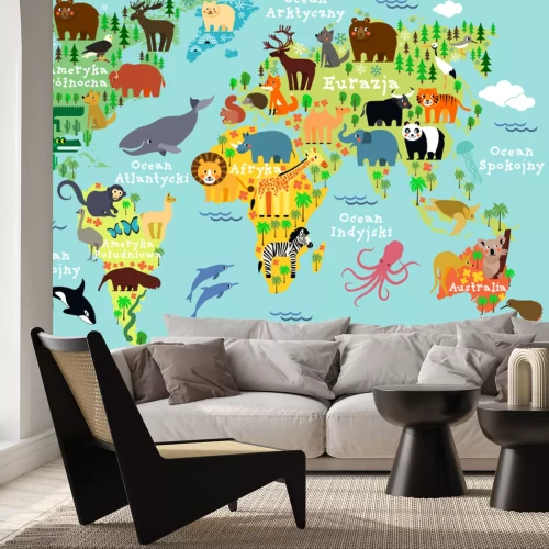 Papier peint  Carte des animaux du monde en polonais