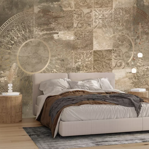 Papier peint  Motif élégant d’ornements sur fond en béton de style vintage