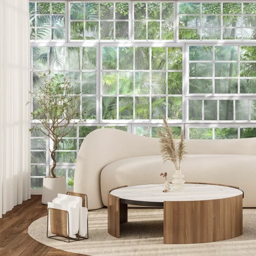 Papier peint  Vue 3D sur une jungle tropicale à travers une fenêtre