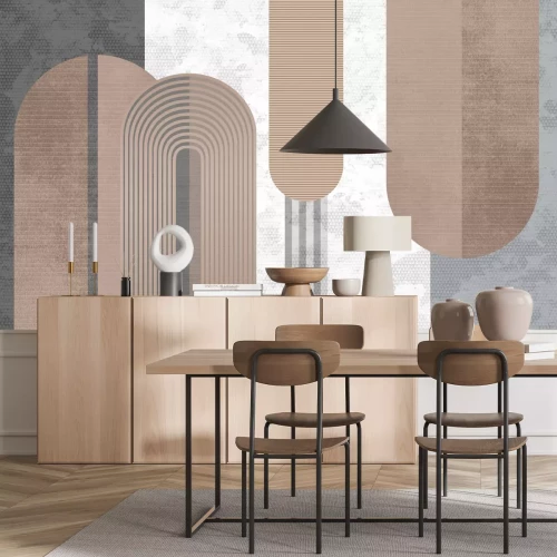 Papier peint  Design géométrique formes et arches avec fond texturé motif moderne