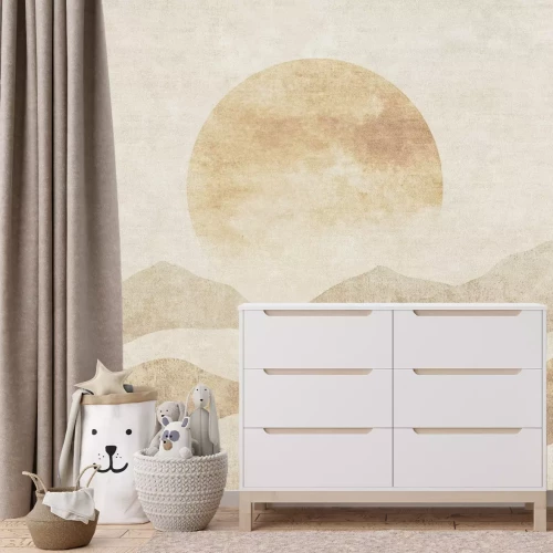 Papier peint  Paysage abstrait montagnes et coucher de soleil fond texturé