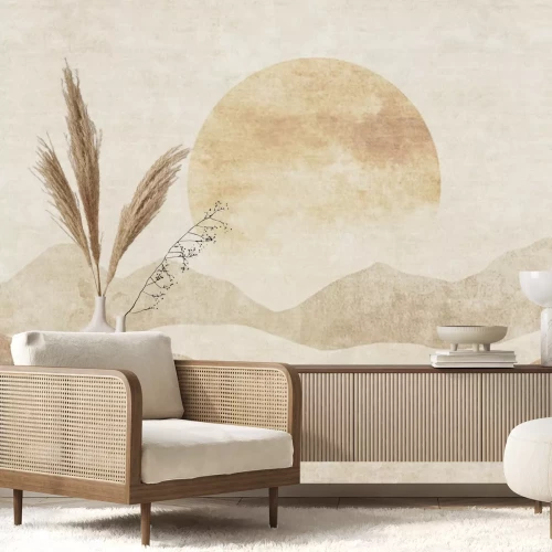 Papier peint  Paysage abstrait montagnes et coucher de soleil fond texturé