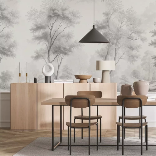 Papier peint  Arbres dans le parc paysage monochrome