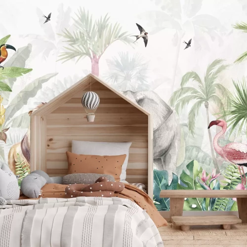 Papier peint  Animaux parmi les plantes tropicales dans la jungle