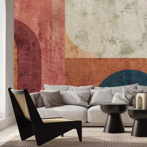Papier peint  Formes géométriques sur fond en béton texturé