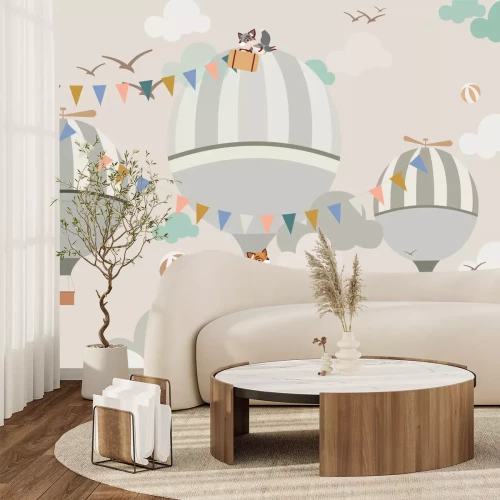 Papier peint  Animaux, renards et ballons dans le ciel