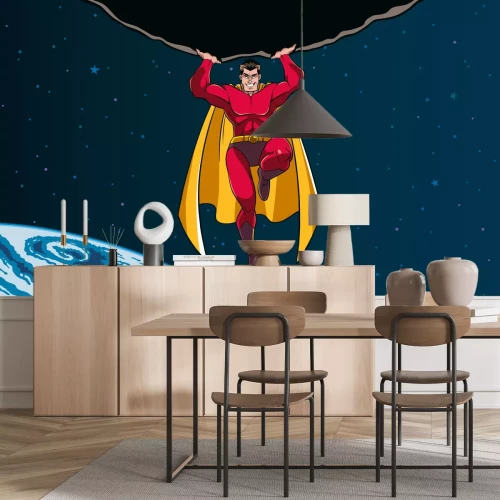 Papier peint  Super-héros dans l'espace motif enfant