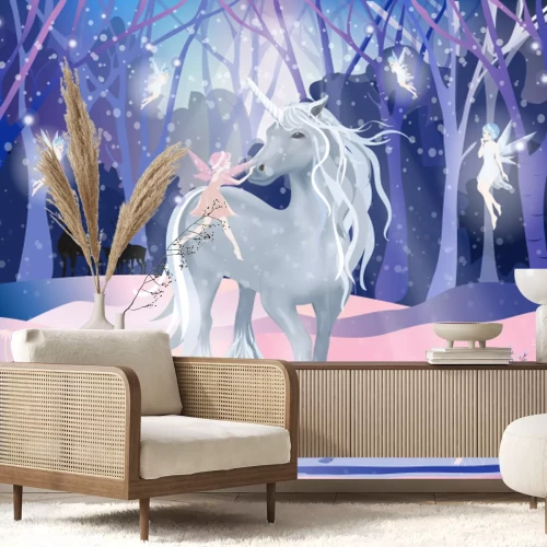 Papier peint  Licorne et fées dans un royaume féerique