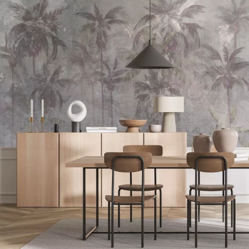 Papier peint  Palmiers sur fond en béton, paysage de style industriel