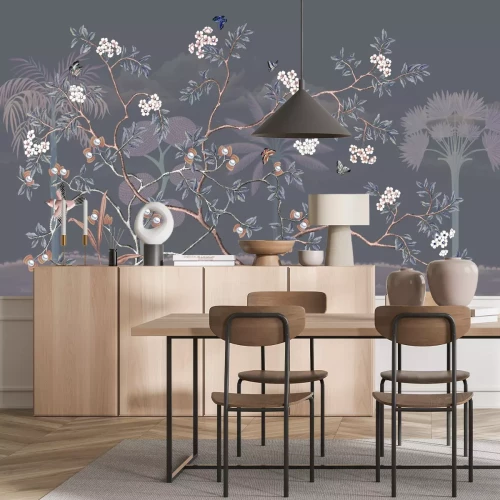 Papier peint  Paysage dans le style chinoiserie avec des arbres