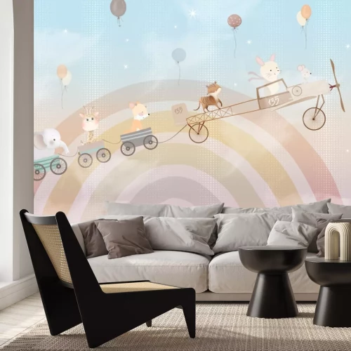 Papier peint  Animaux et ballons sur le fond de l'arc-en-ciel
