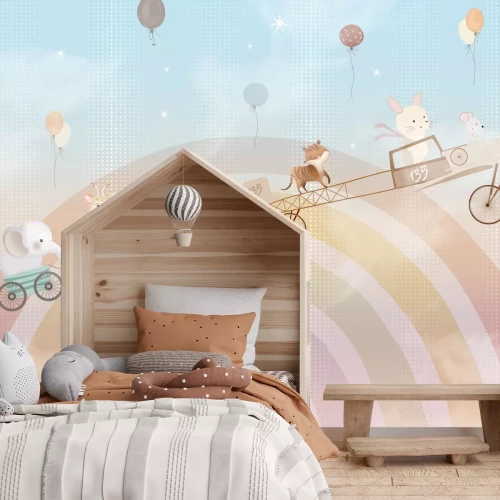 Papier peint  Animaux et ballons sur le fond de l'arc-en-ciel