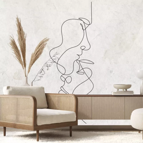 Papier peint  Portrait en style line art sur fond en béton