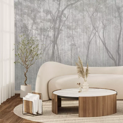 Papier peint  Paysage brumeux d'arbres dans le parc