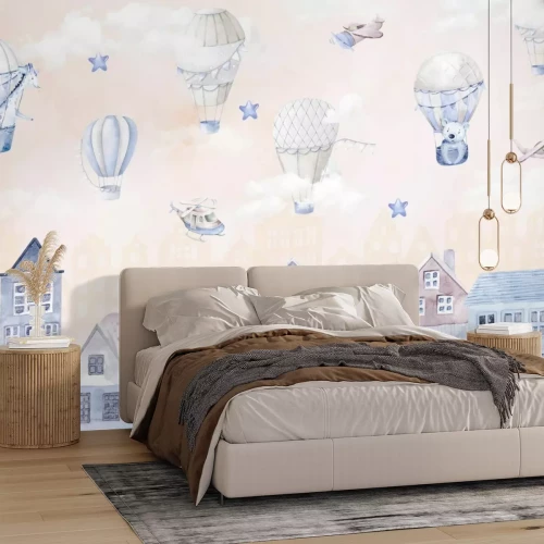 Papier peint  Ville aquarelle féerique dans les nuages