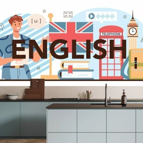 Papier peint  Illustration avec symboles londoniens pour apprendre l'anglais