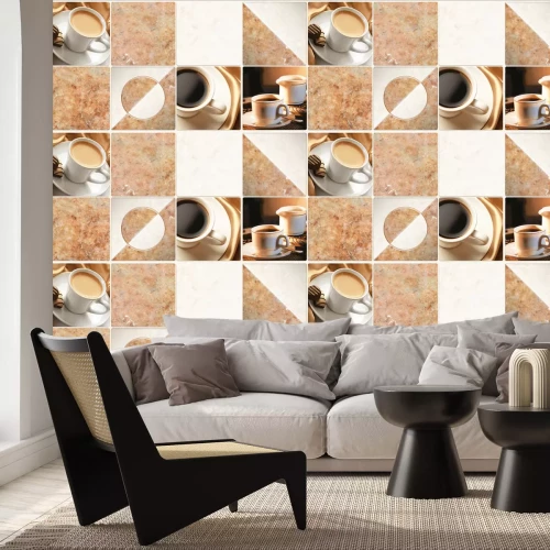 Papier peint  Carreaux carrés avec motif de tasses à café