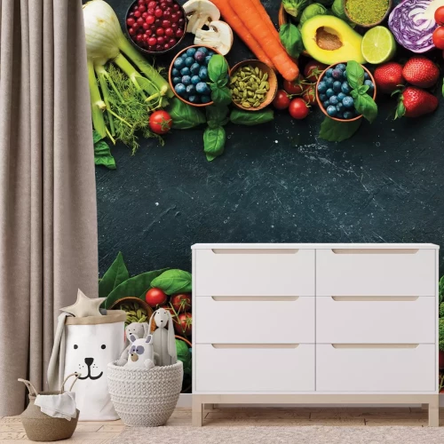 Papier peint  Divers légumes et fruits avec des graines