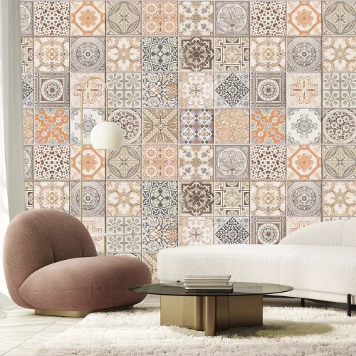 Papier peint  Motif fantaisie inspiré de la mosaïque en céramique